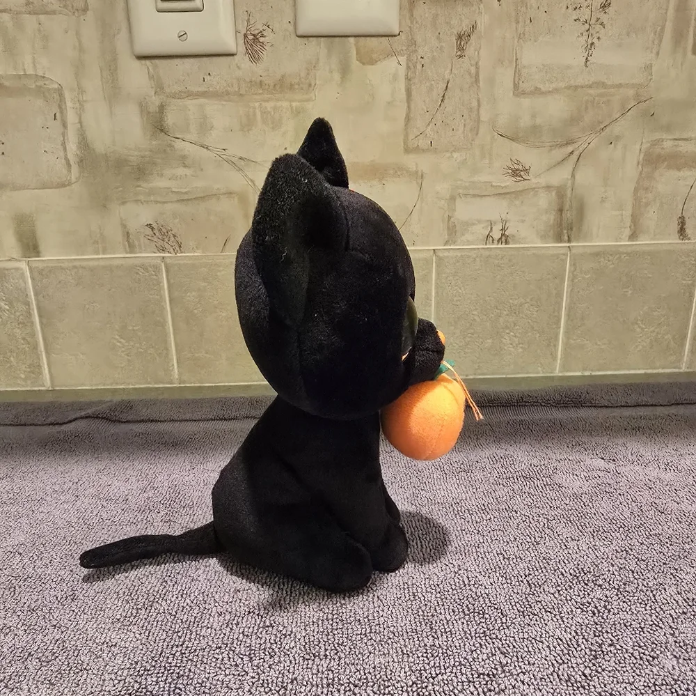 Ty Beanie Boos Shadow The Halloween Cat Plush with Orange Pumpkin 6